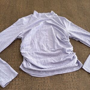Shein Lilac Eyelet Stretch Mock Neck Top (Size L)